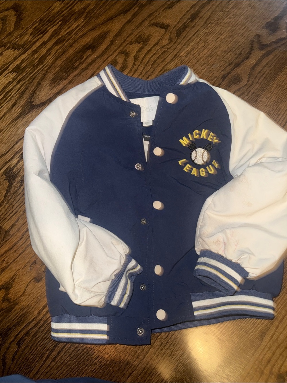 Zara Navy and White Mickey League Varsity Jacket